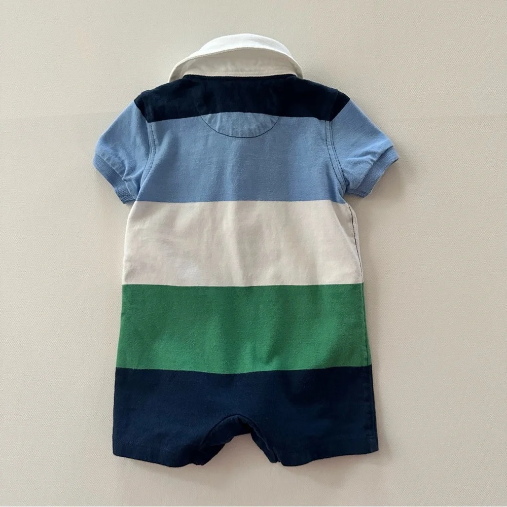 Ralph Lauren 3 Months Baby Boy Polo Romper Spring Summer Preppy Blue Green